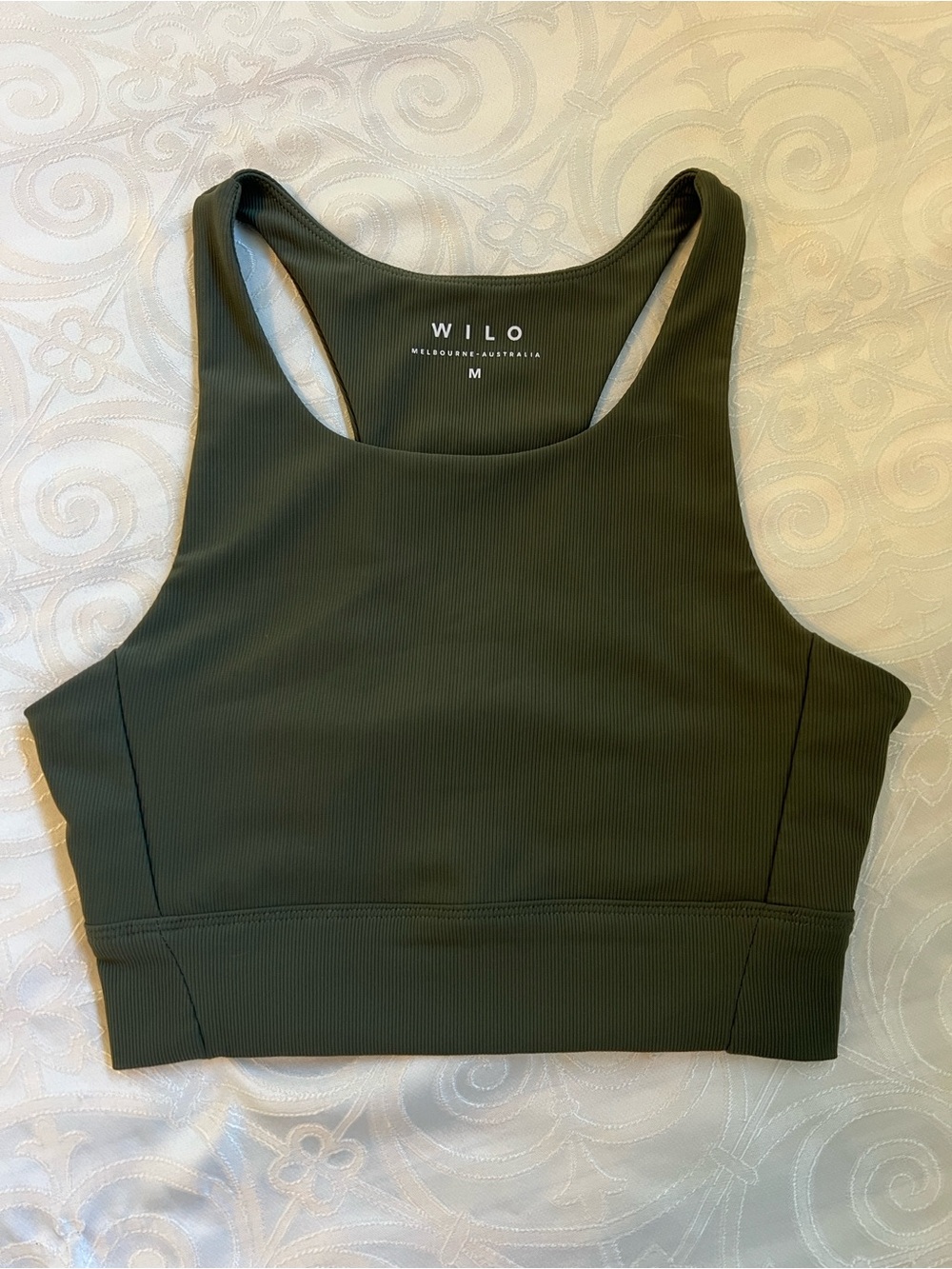 Wilo Australia Ribbed High-Neck Sexy Sports Bralette — Olive Green